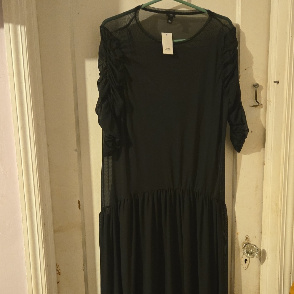 River Island Dark Green Ruched Sleeve Midi Dress
